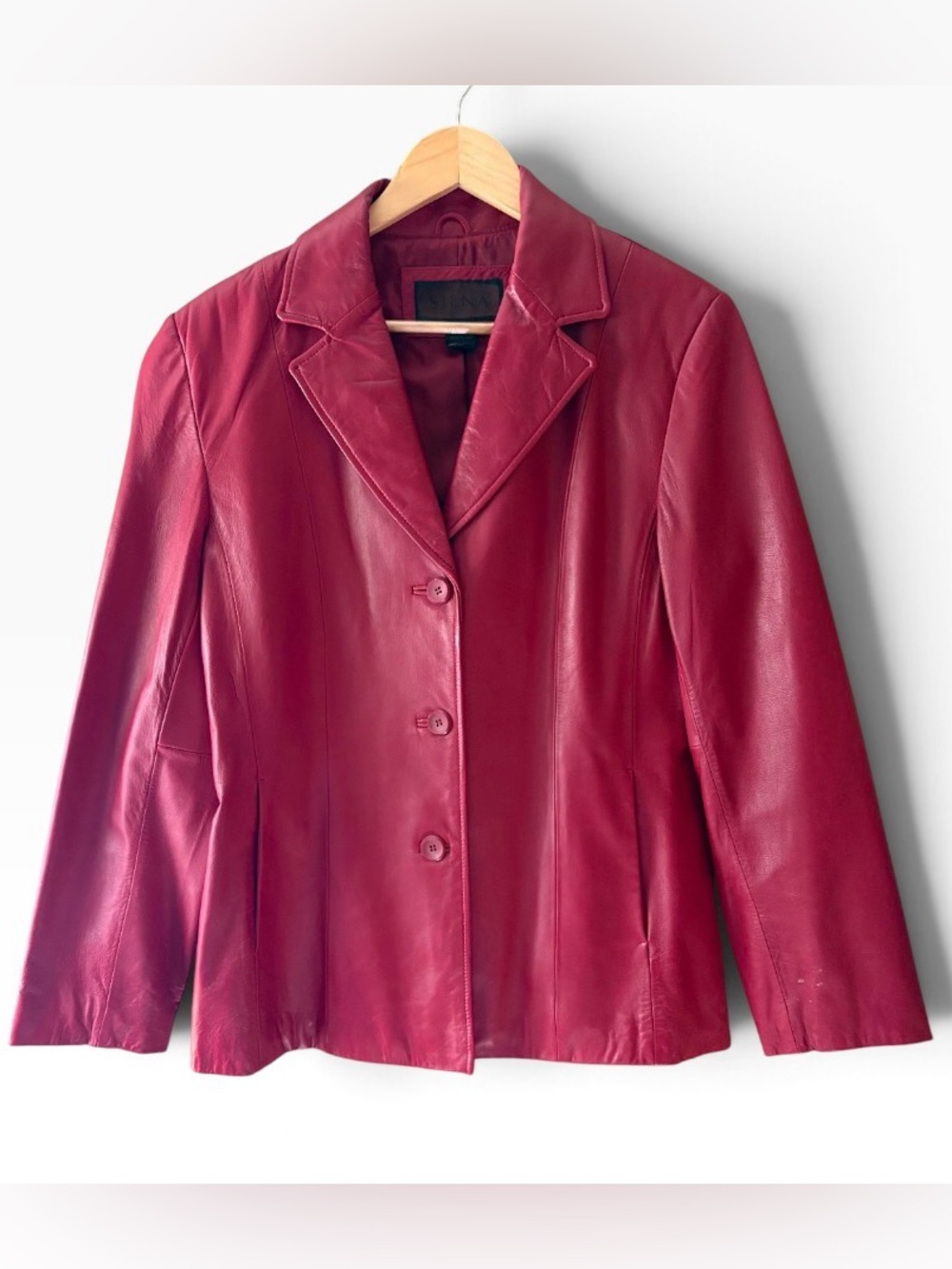 SIENA Women's Red Leather Button Front Lined Collared Jacket Size 14
68/80